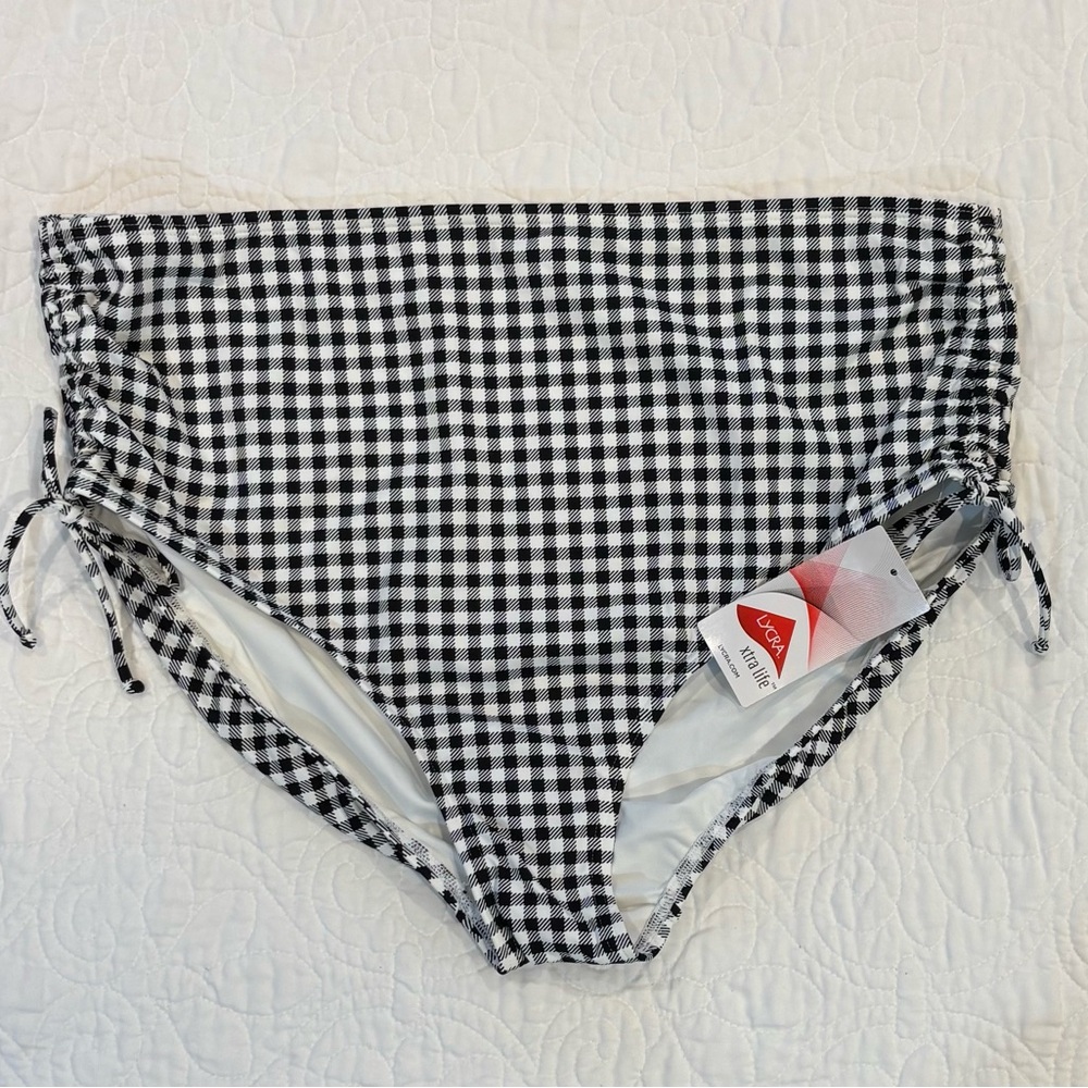 Lands' End Black and White Plaid Swimwear